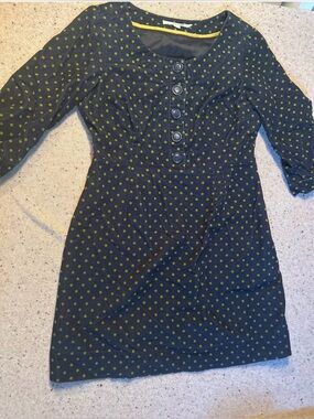Boden Navy Corduroy Dress with Green Polka Dots